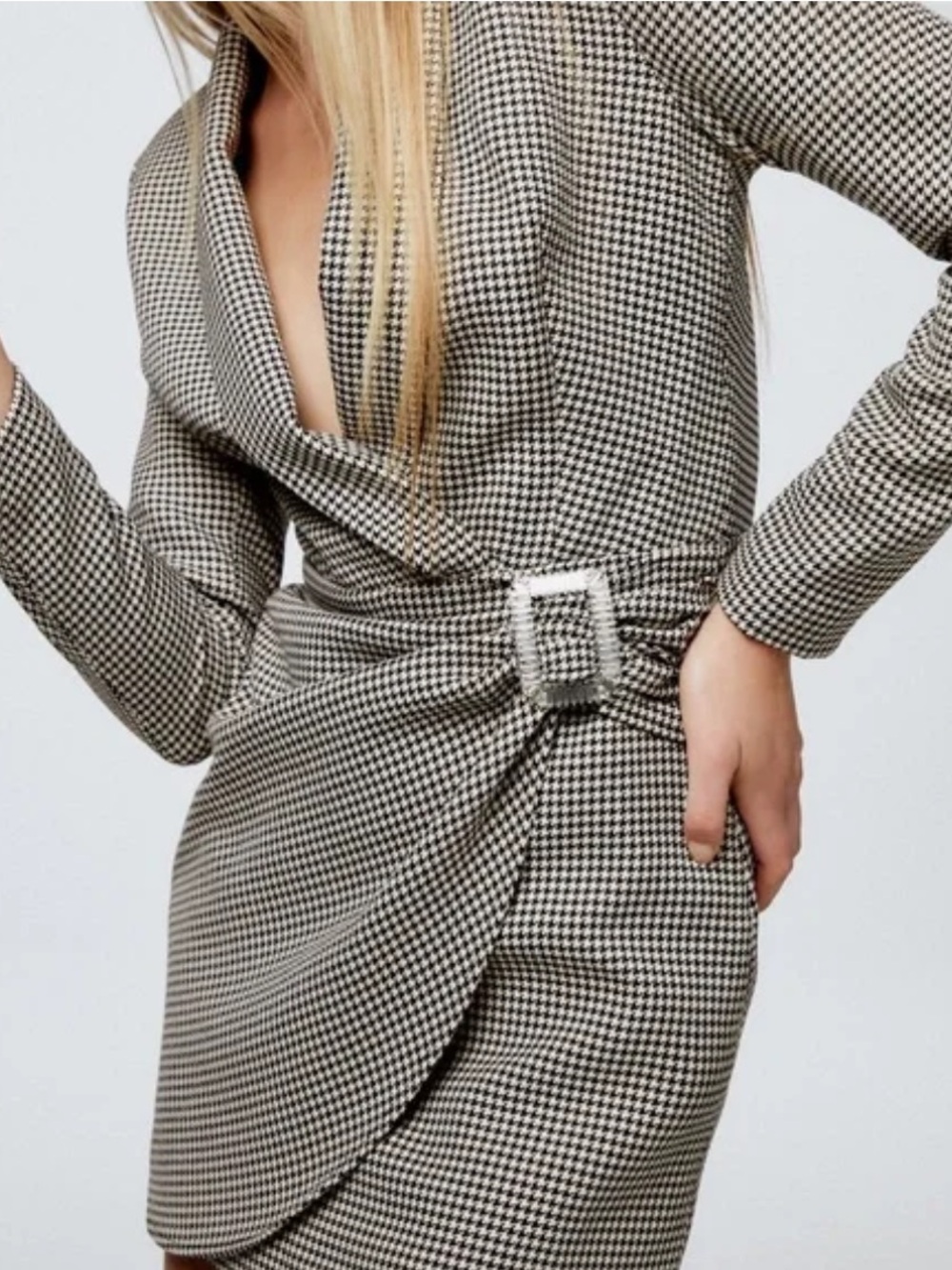 Zara Black and White Houndstooth Mini Dress